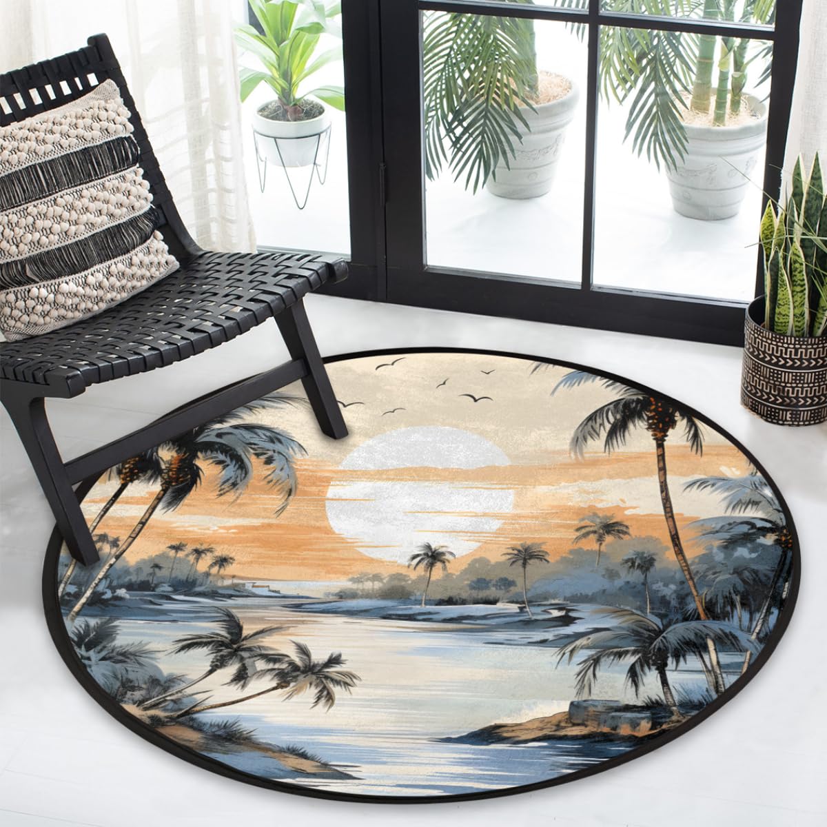 Amazon.com: Round Area Rug Tropical Beach Floor Mat 36.2
